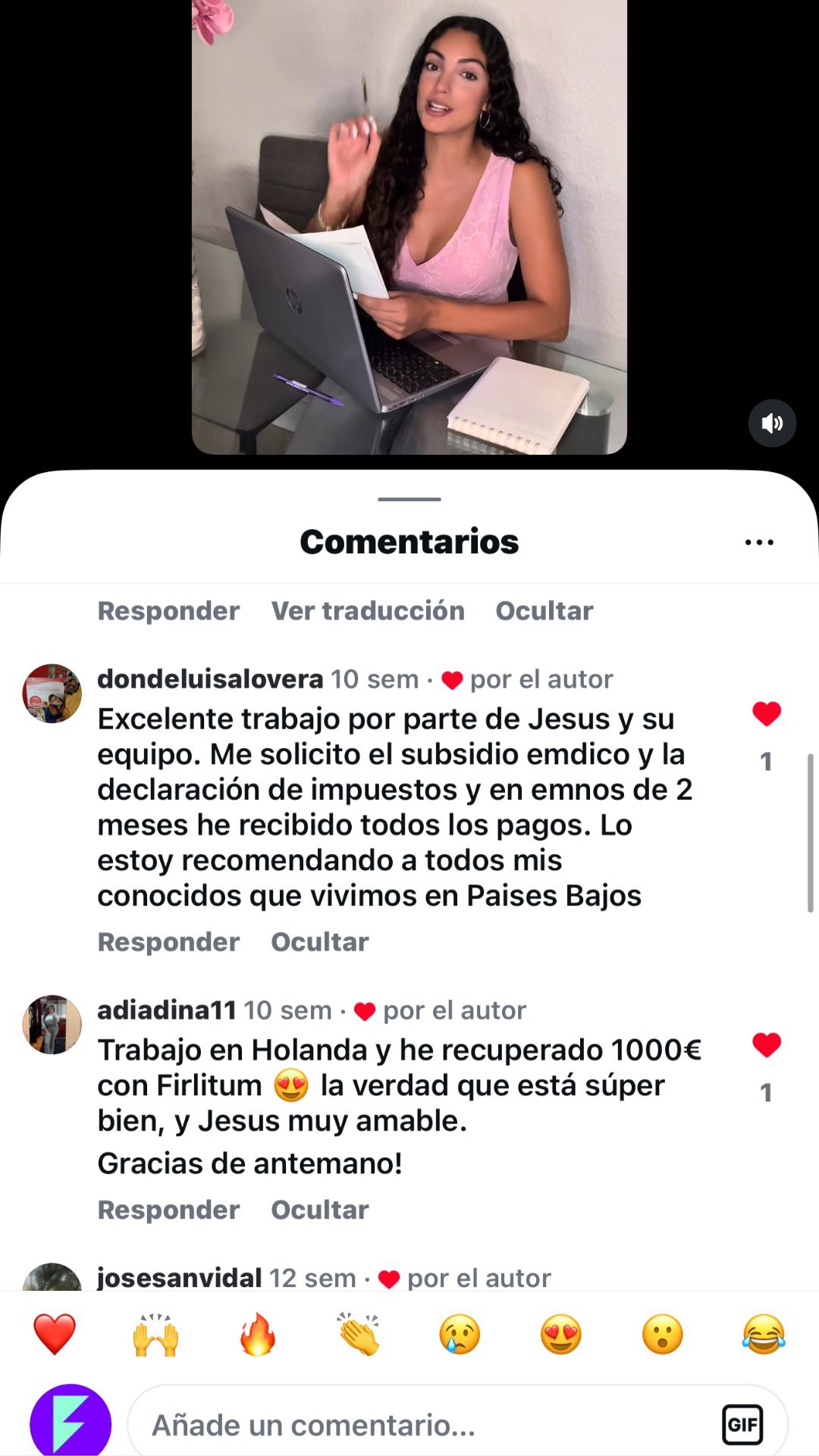 Captura real de reseña de un cliente de Firlitum en Instagram