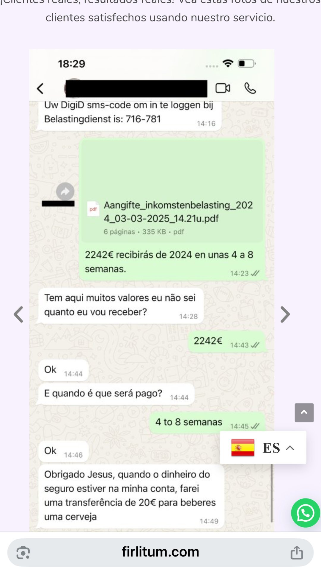 Captura real de reseña de un cliente de Firlitum en Instagram