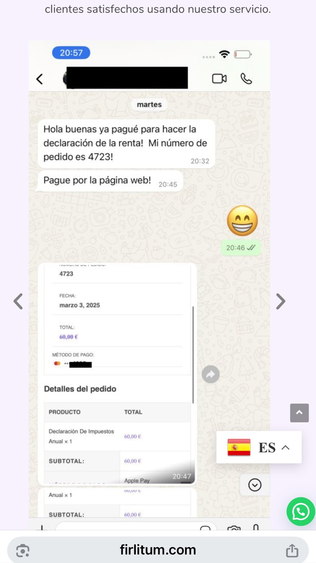 Captura real de reseña de un cliente de Firlitum en Instagram