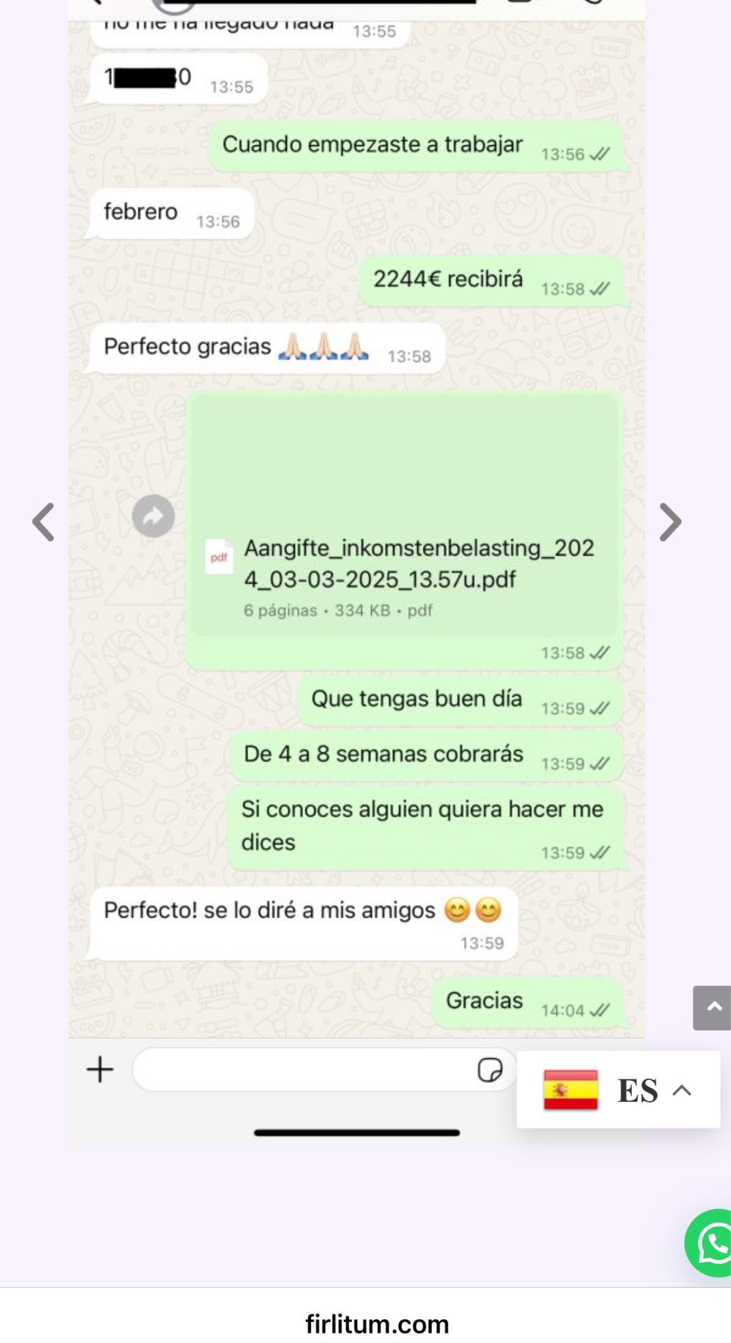 Captura real de reseña de un cliente de Firlitum en Instagram